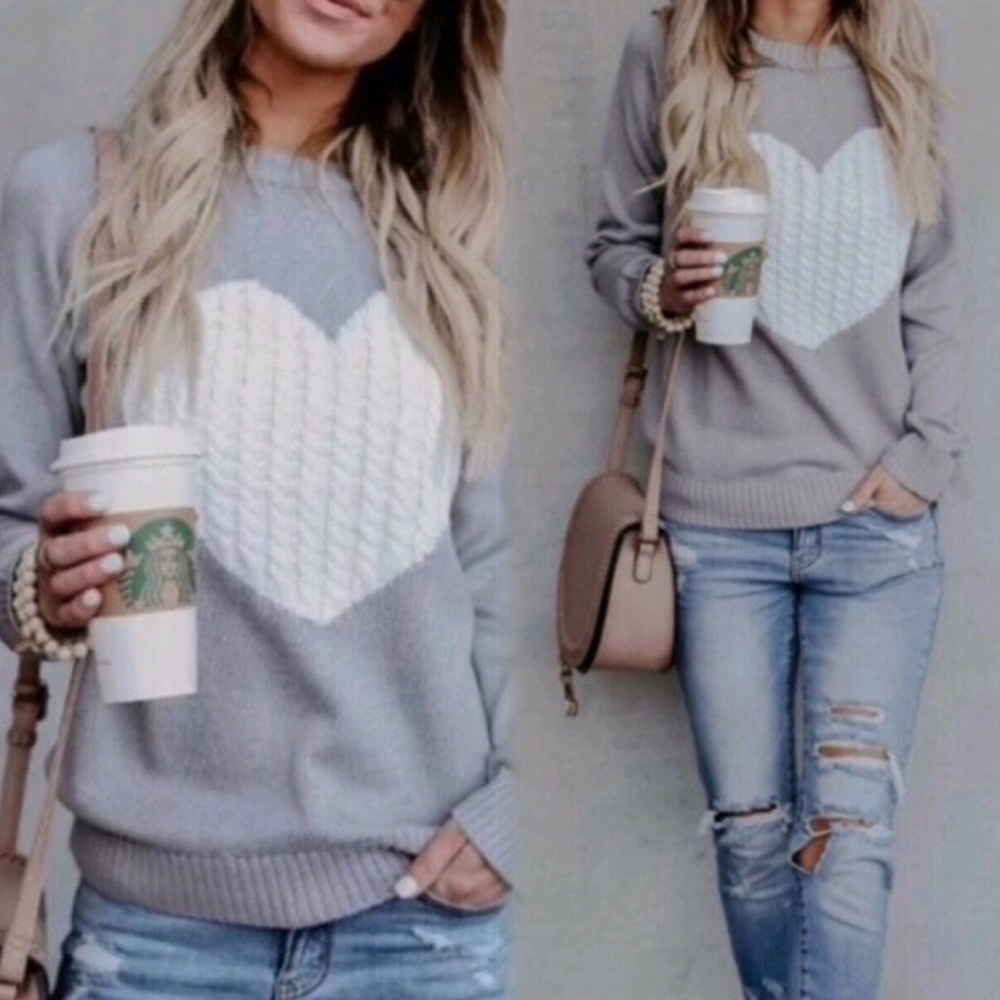 New! Last L cable knit heart sweater - Picture 1 of 4